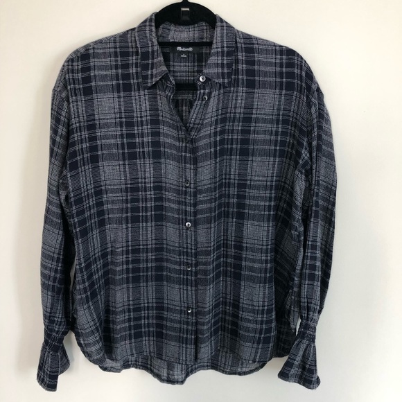 Madewell | Navy Plaid Button Down - Picture 5 of 8